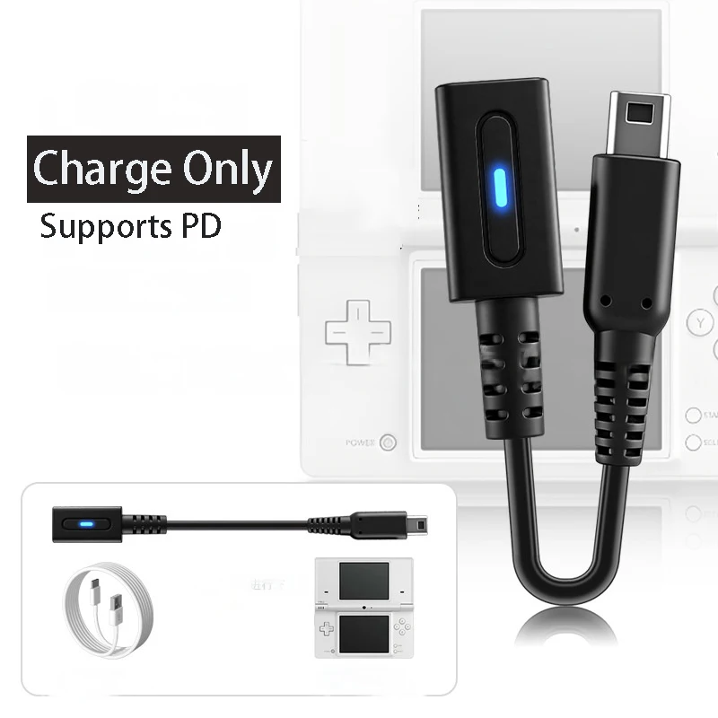 NDSi 3DS LL/XL 게임 컨트롤러용 PD USB C 충전 케이블, LED 변환 코드가 있는 3DS 콘솔용 전원 공급 와이어 어댑터