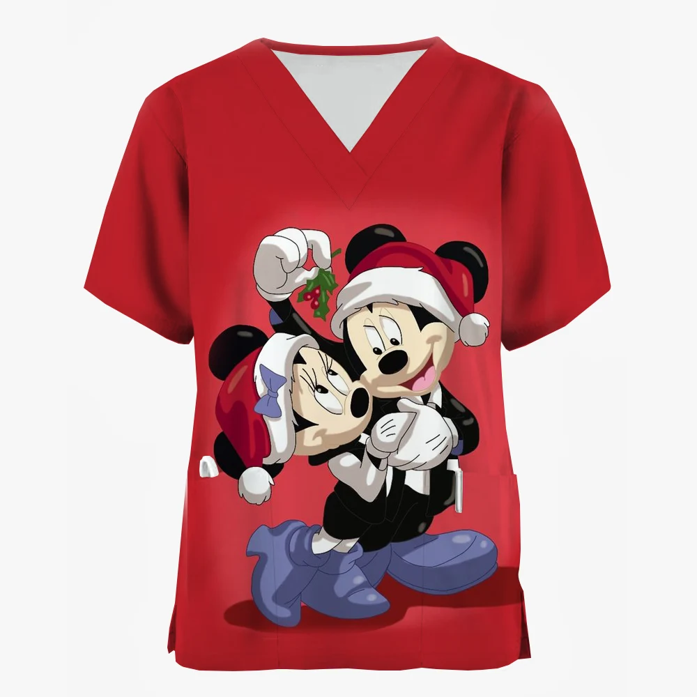 thumbnail image 1 of Blusa médica con estampado navideño de Mickey Mouse, talla 5xl, uniforme de manga corta, uniforme de médico y enfermera, blusas de trabajo para centros de revisión para niños, 1 of 5