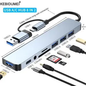 Концентратор USB типа C, док-станция с несколькими адаптерами для чтения SD, TF-карт, аудио, для MacBook Air, ПК