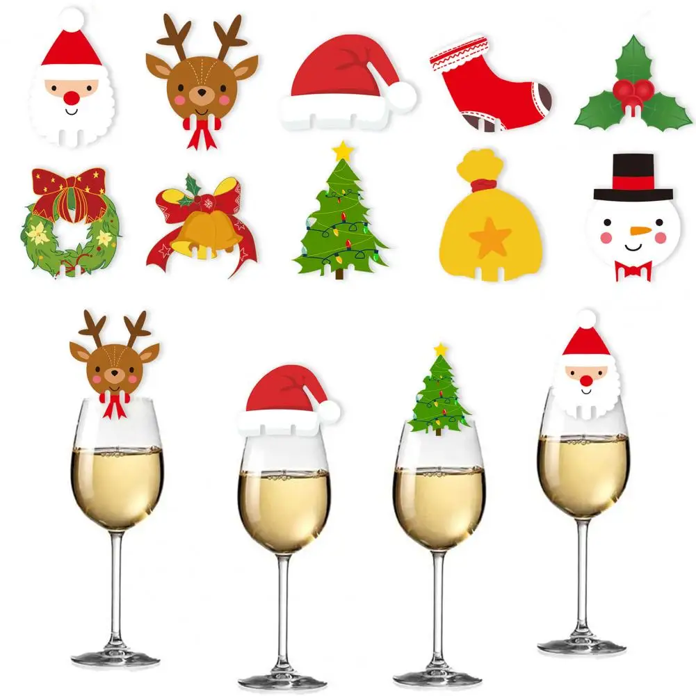

Cute Christmas Wine Glass Cards Christmas Wine Glass Decoration Santa Hat Xmas Tree Snowman Cup Cards Festive Home for Navidad