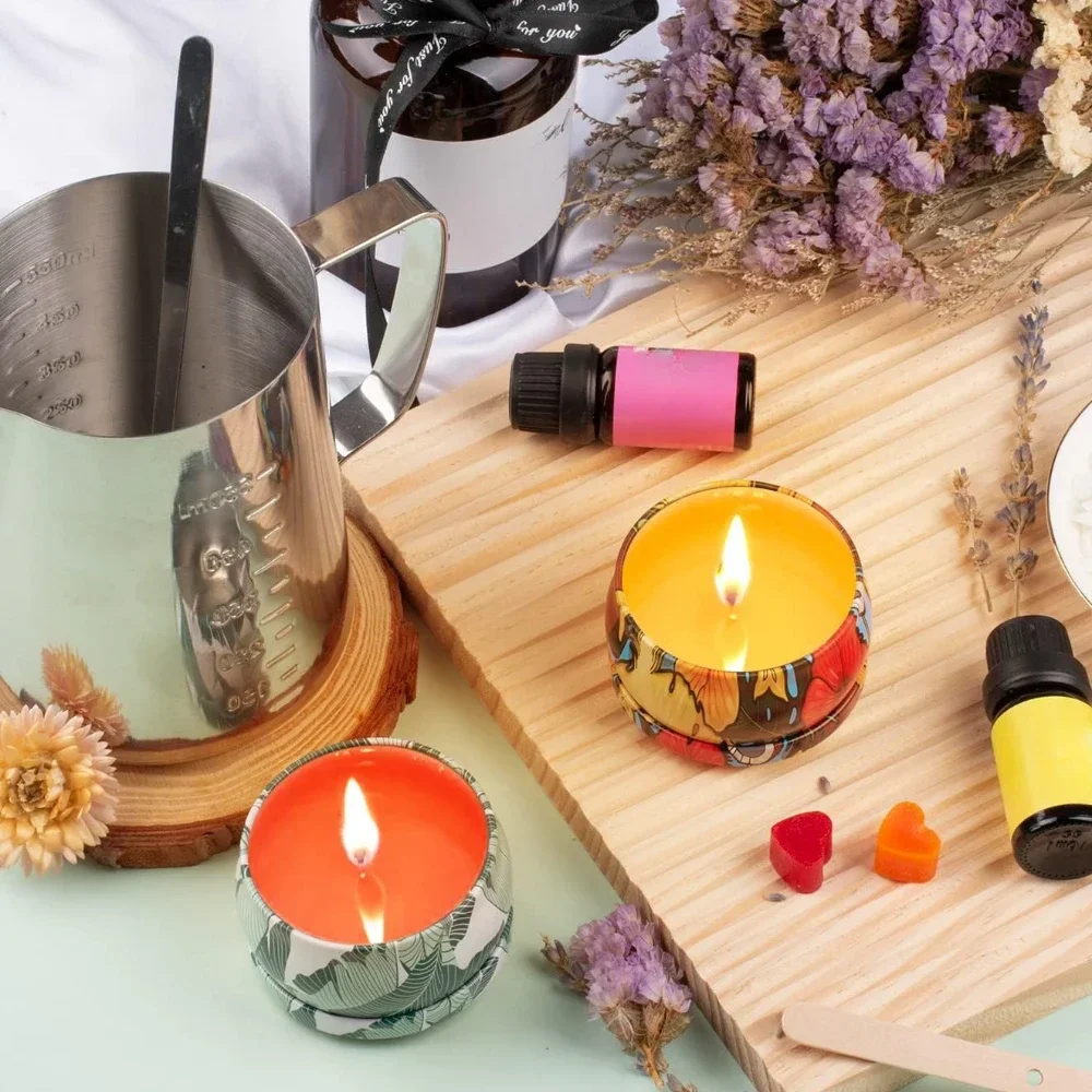 Wax Melting Pot 5Pcs 400ml/800ml Candle Making Set 600ml Scale Measuring Cup Long Handle Split Charging Mixing Spoon Thermometer