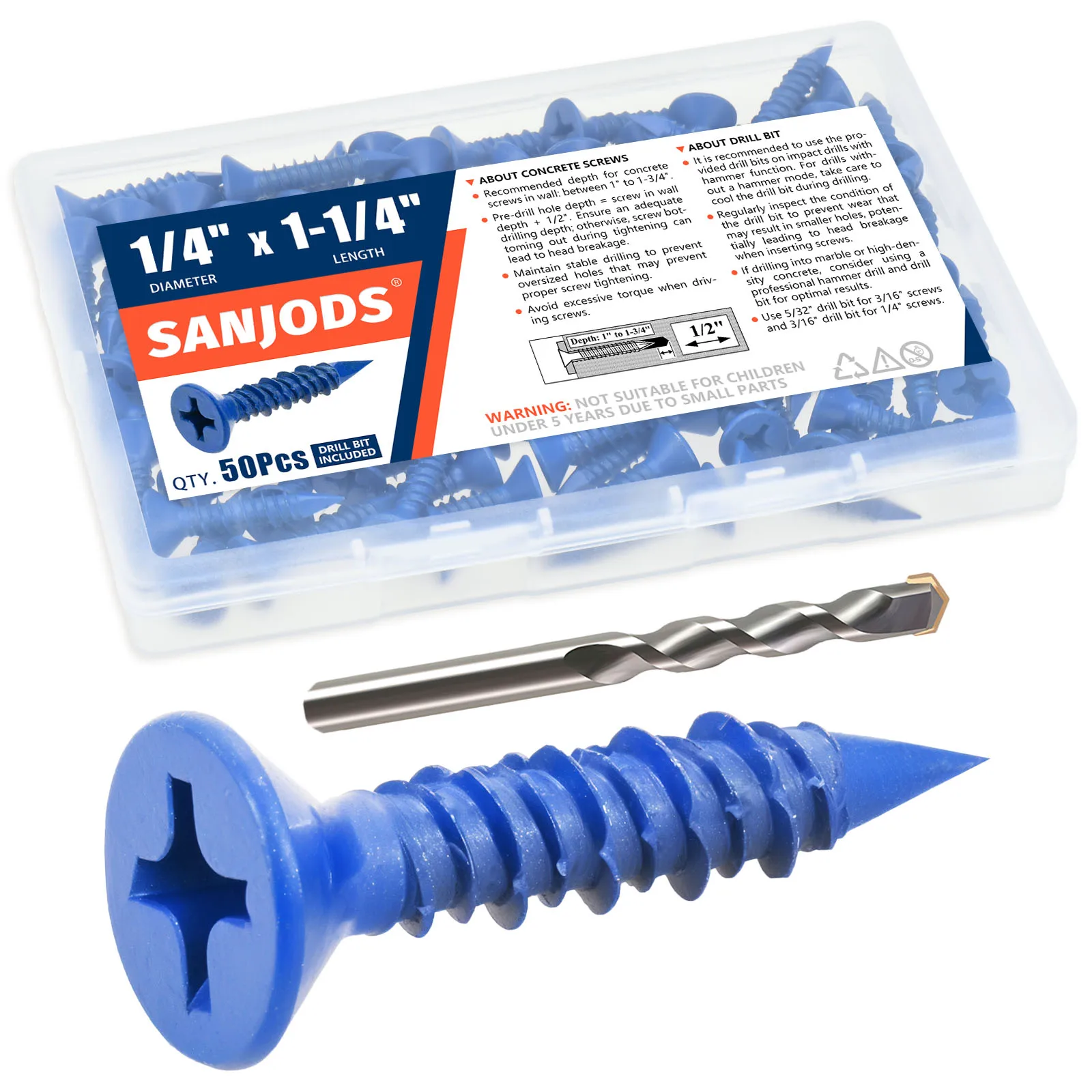 Viti Muratura 1/4 X 1-1/4 50 Viti Tapcon Per Calcestruzzo 1/4x1-1 - Foto 3