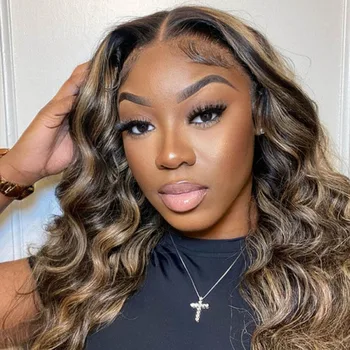 Highlight Lace Front Wig Human Hair 13x4Wear And Go Glueless Wig 12A Hair 250Density Body Wave Hair Balayage HD Lace Frontal Wig - Image 5