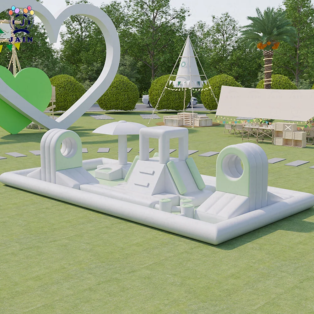 Inflatable water slide 20&times;13FT Inflatable White Splash Pad Water Obstacle Course Outdoor Splash Pool Soft Play Equipment Inflatable Pool for Kids