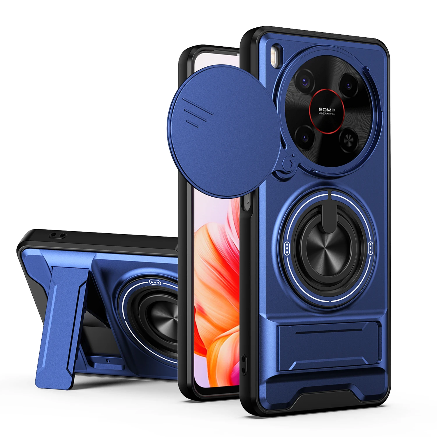 Rotatable Slide Camera Protection Ring Stand Shockproof Phone Case Cover