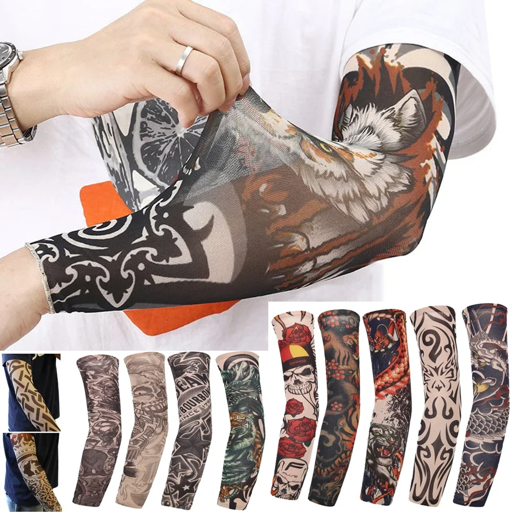 1PC Street Tattoo Arm Sleeves Sun UV Protection Arm Cover Seamless Outdoor Riding Sunscreen Arm Sleeves Glover for Men Women 1 pc unisex cooling arm sleeves cover cycling running uv sun protection outdoor men nylon cool arm sleeves hide tattoos