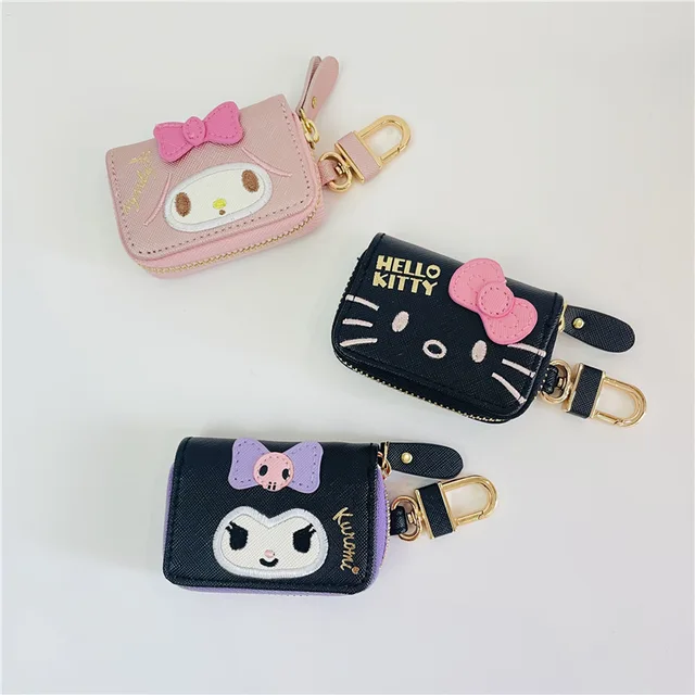 New Cute cartoon Kawaii Kuromi Mymelody Cinnamorol Wallet Car key bag KT cat PU Leather Zipper Small bag Key Storage bag 2