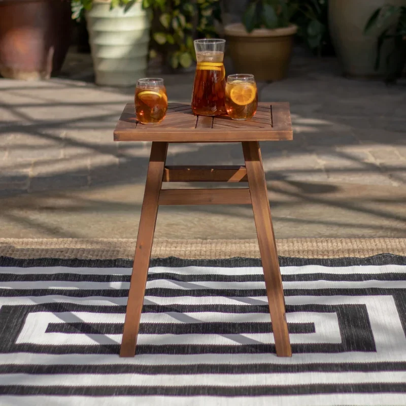 Manor Park Wood Outdoor Patio End Table with Chevron Design Dark Brown 24