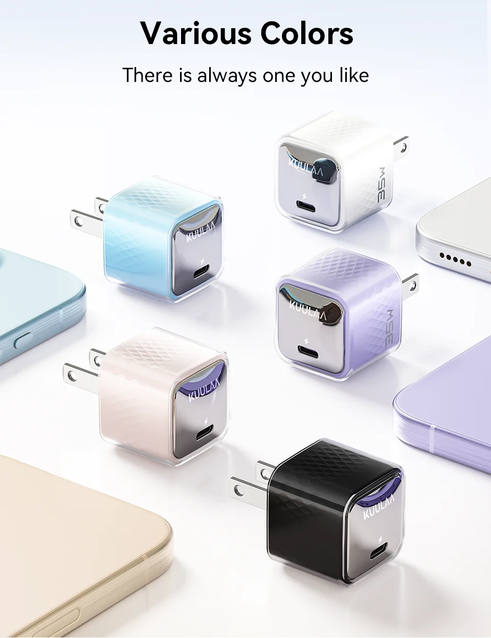KUULAA USB C Charger 35W GaN Type C PD Fast Charging For iPhone 15 14 13 12 11 Pro Max For iPad Pro Air iPad Mini Huwei Xiaomi