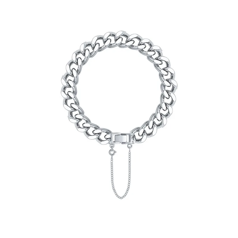 ALLNEWME Cool Silver Color Chunky Cuban Chain Bracelet for Women Man Unisex Wide Curb Link Charm Bracelets Minimalist Jewelry