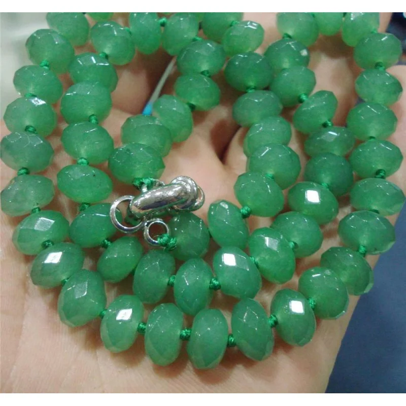 

new Faceted 5x8mm Green Emerald Roundel Beads Necklace 18inch