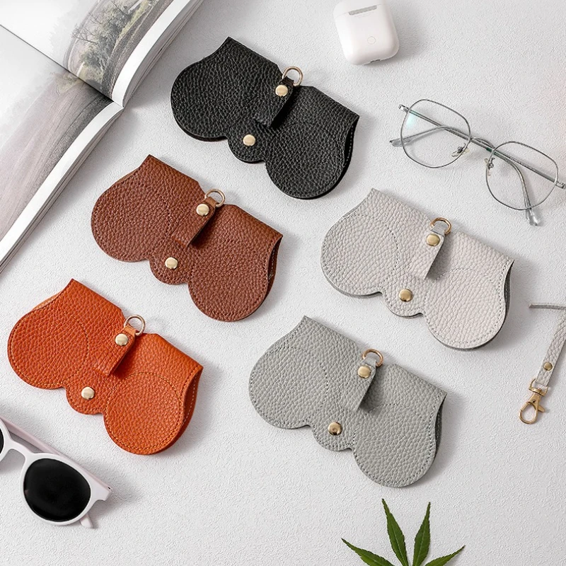 Glasses Case 1pc Cute PU Portable Eyewear Bag with Snap Closure Scratch-Resistant Travel Organizer Litchi Embossed
