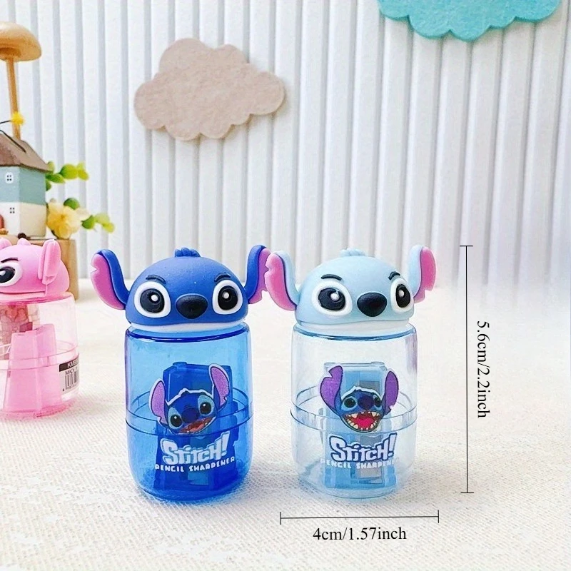 2 pezzi casuali di temperamatite a forma di Stitch Disney, temperamatite a foro singolo, articoli per ufficio in materiale PVC, mini temperamatite - immagine 2