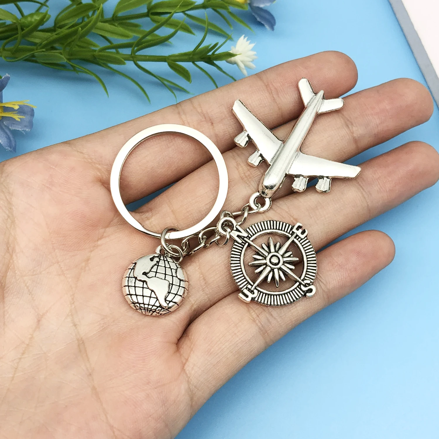 1 قطعة سلسلة المفاتيح رحلة المينا طائرة الأرض مفتاح سلسلة الاتجاه قلادة اليدوية خاتم مفتاح ﻿ هدية الحرية للمسافر