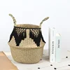 Seagrass Storage Basket Lace Laundry Tassel pendant Basket Natural Rattan Flower Basket Straw Toys storage organizer Black White 1