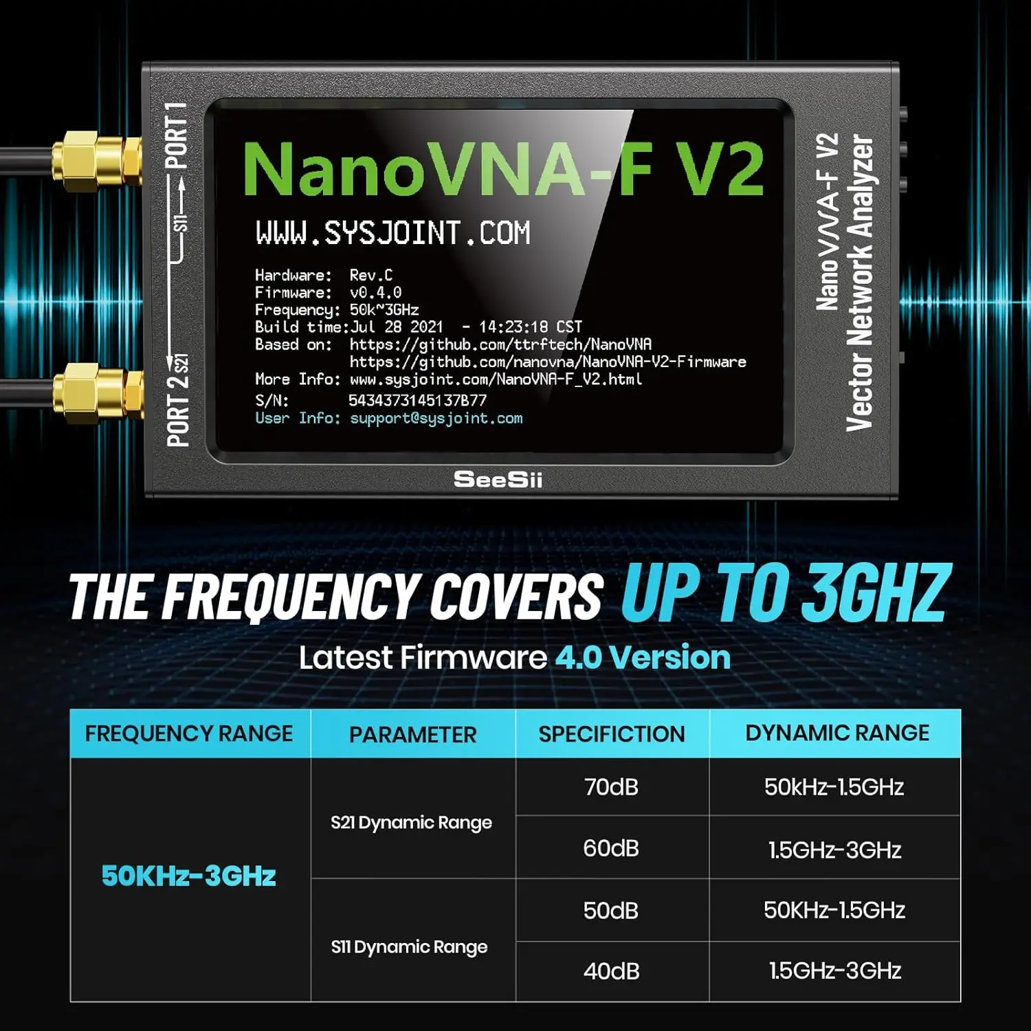 Upgraded NanoVNA-F V2 Vector Network Analyzer 50kHz-3000MHz HF VHF UHF VNA Anten