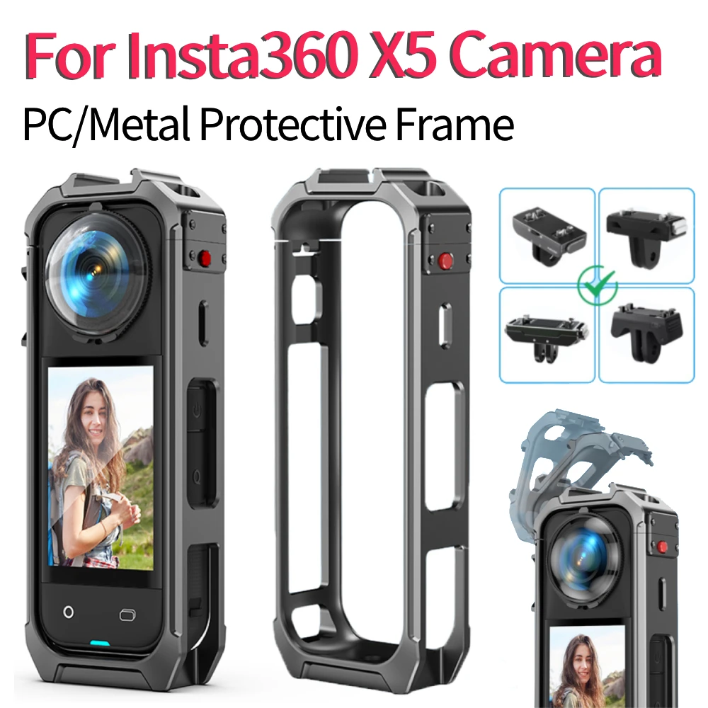 Action Cam Frame PC/Metal Protective Frame For Insta360 X5 Camera Magnetic Quick Release ...