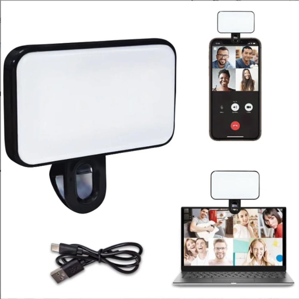 Selfie Fill Light Portable Mini Selfie Fill Light Rechargeable Clip 3 Modes Adjustable Brightness On For Phone Laptop Tablet Meeting Make Up