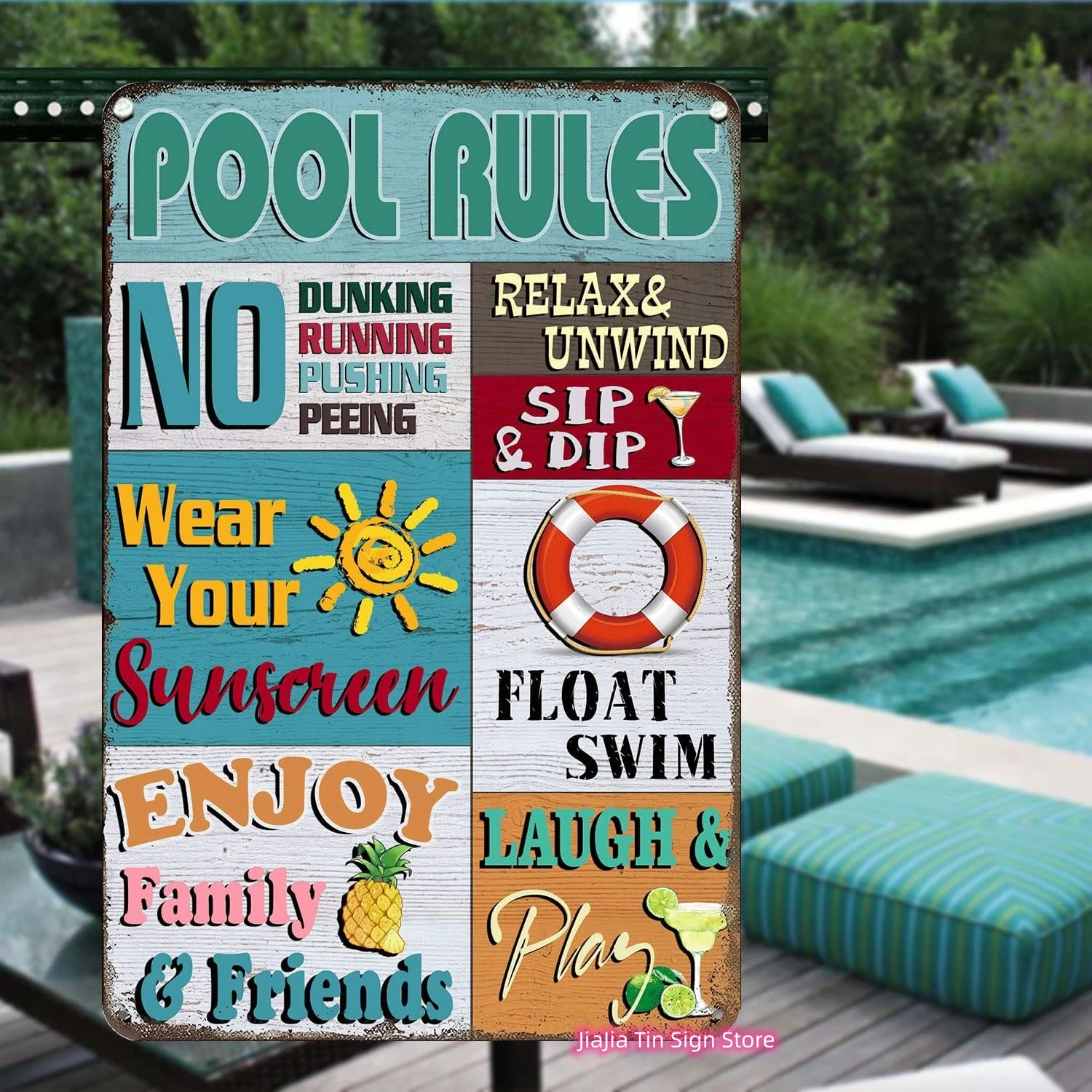 Pool Rules Metal Sign Vintage Swim At Your Own Risk Pool Sign Outdoor ...