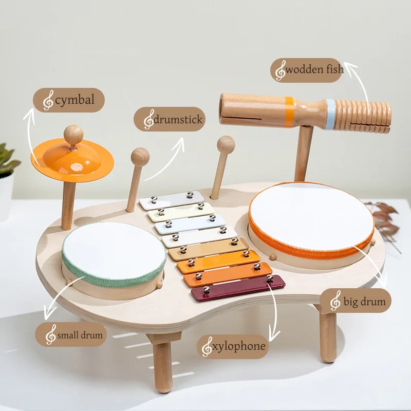 Baby Wooden Montessori Toys Musical Toys Kids Instruments Kit Early Education Drum Set Percussion Toys For Kids Boys Girls 3