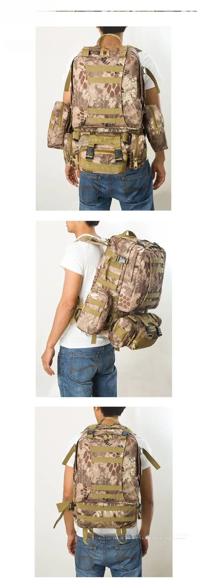 Durable 55L men's and women's camouflage mountaineering bag, outdoor high-capacity backpack combination backpack, hiking travel and cycling bag_voghion.com