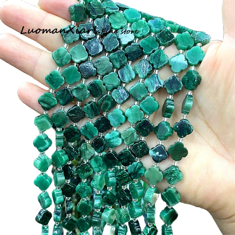 11x11x5mm 클로버 천연석 녹색 에메랄드 루스 스페이서 비즈 쥬얼리 만들기 ..