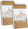 5.5" x 8.5" Sketchbook, Top Spiral Bound Sketchbook, 100 sheets of 68lb/100gsm drawing paper each, 2 packs 1