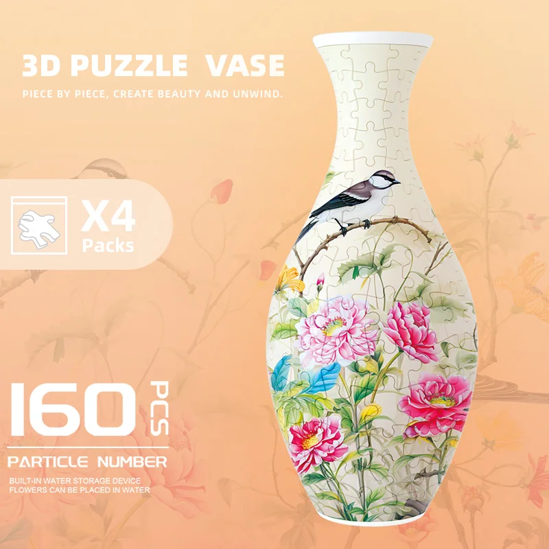 3D Flower Vase Puzzle for Kids Diy Assembly Educational Toy Chinese Style Home Decoration Floral Bricks Container Children Gift 6
