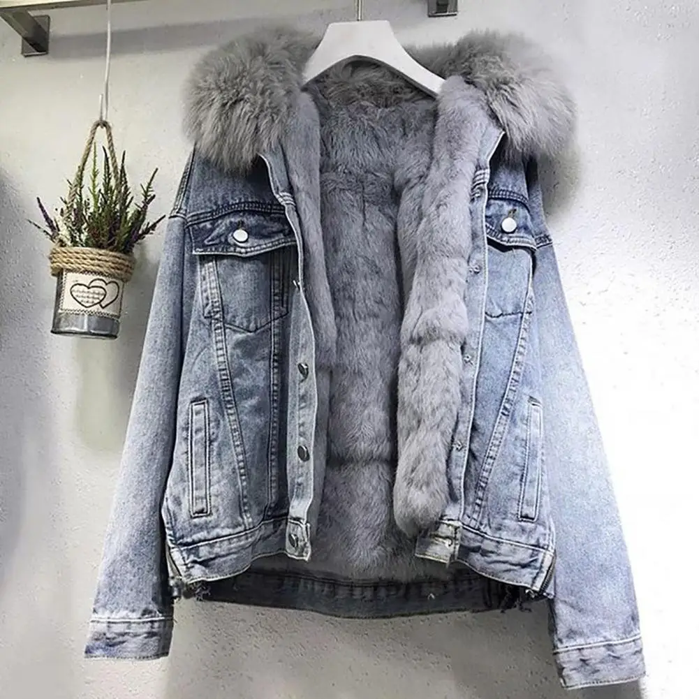 Faux Fur Collar & Cuff Oversized Denim Jacket | boohoo