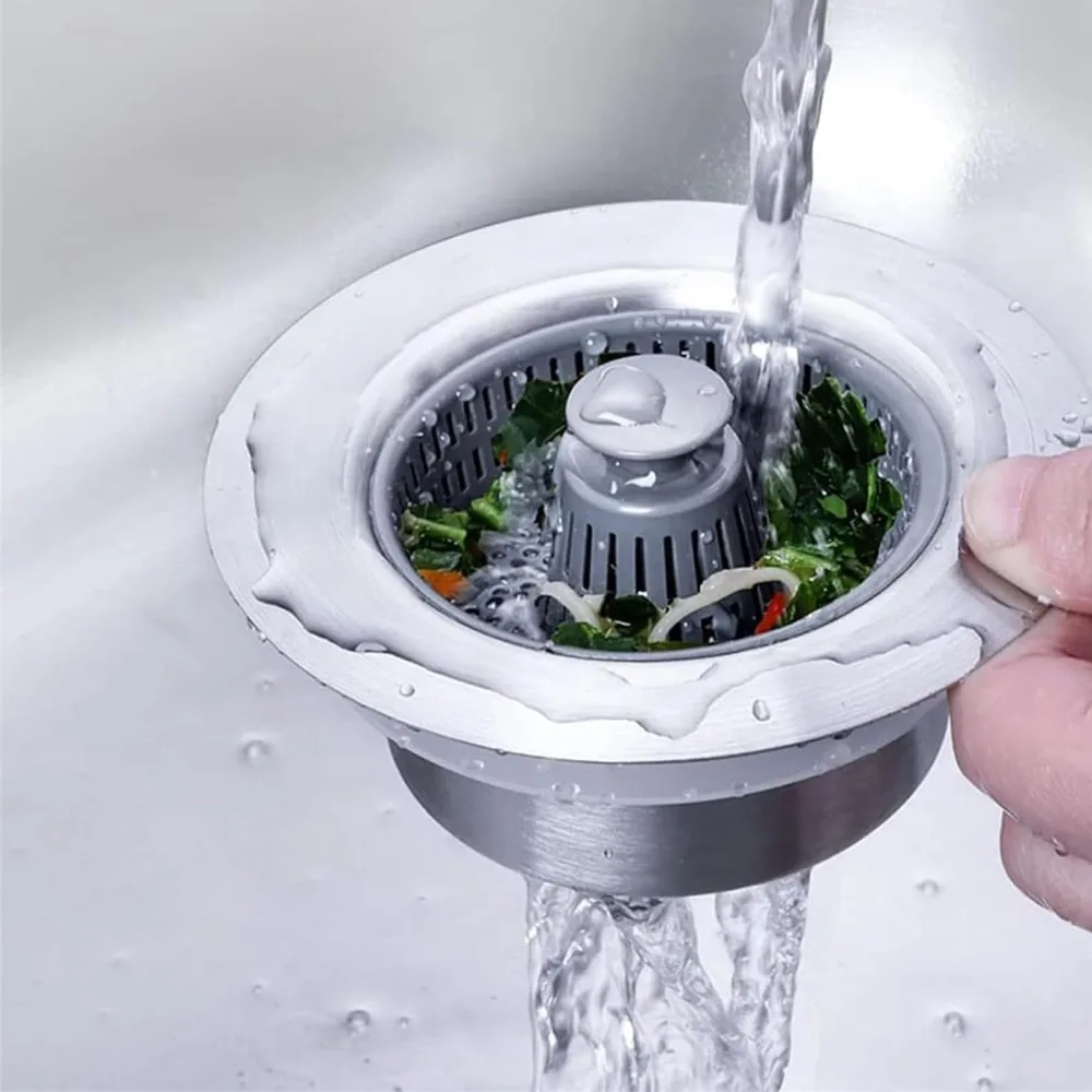 3 in 1 Filter Sink Bouncing Core Stopping Blockage Sink Strainer Kitchen Tool Leak-proof Plug Drain Basket