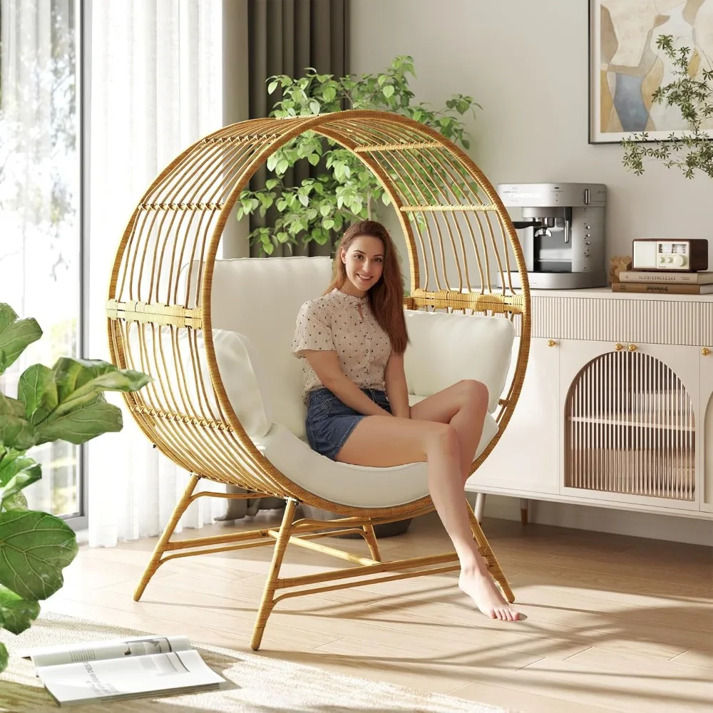 Egg Chair Outdoor Indoor, Oversized Rattan Chair with Thicken Cushion Wicker Patio Lounge Chair, Basket Chair for Living Room 2