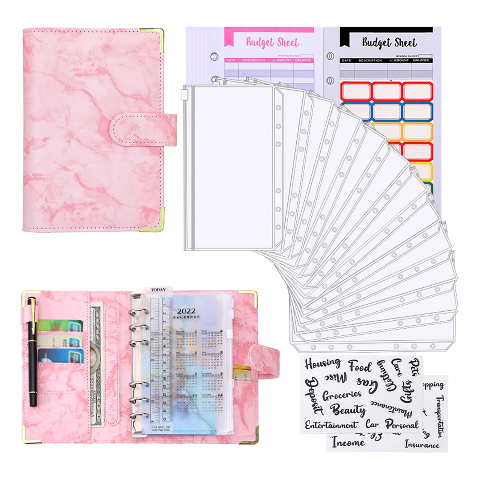 A6 Budget Binder With Marble Texture Pattern Pu Leather Notebook Cover  Zipper Envelopes Lable Stickers Ruler Birthday Gift - Binders - AliExpress
