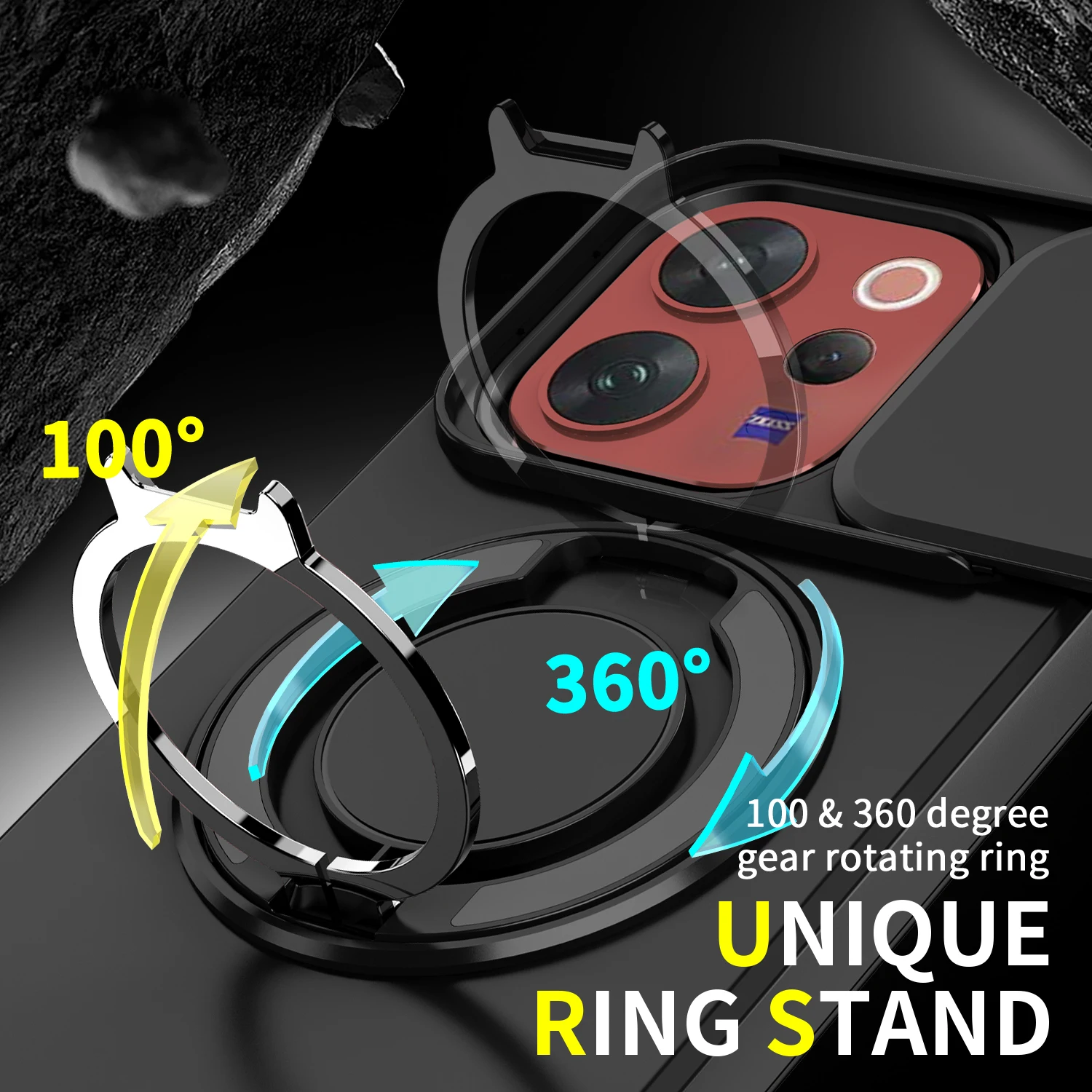 Magnetic Ring Stand Shockproof Phone Case with Slide Camera Lens Protection