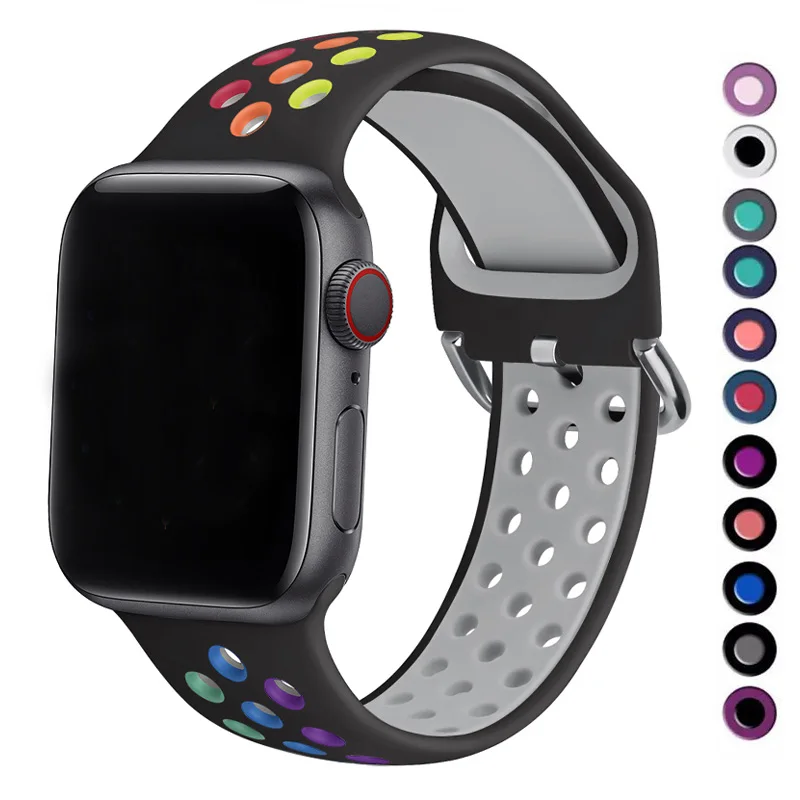 Pour Apple Watch Ultra Band 49mm 45mm 41mm Bracelet en silicone Bracelet de sport respirant Iwatch Series 8 7 6 5 4 3 38mm 42mm 44mm 40mm_voghion.com
