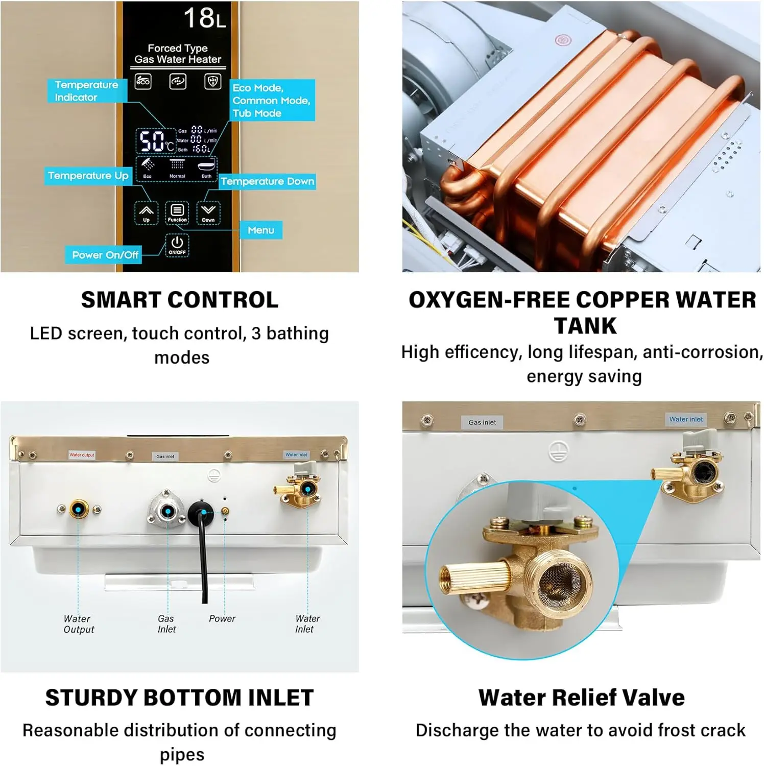 18L Tankless Water Heater Natural Gas 4.75 GPM On-Demand Instant Hot Water Heater 111000BTU with Digital Display Touch Screen