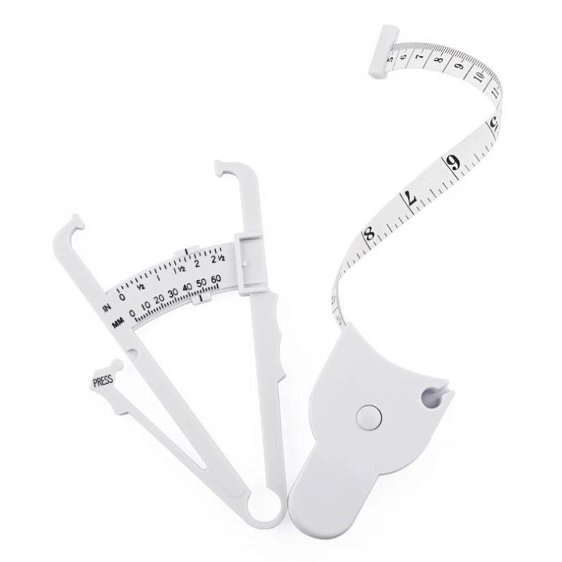 

White Durable Portable Body Fat Caliper and Measuring Tape for Body Skinfold Calipers and Body Fat Tape Measure Tool