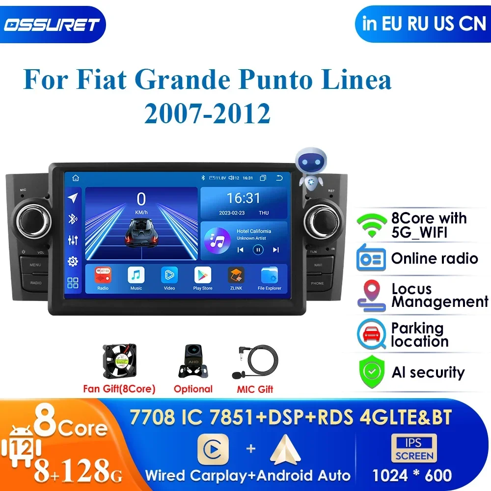 Carplay 4G Dsp 7862 Schermo Qled 2Din Android Autoradio Per Fiat Grande Punto Linea Autoradio Lettore Video Multimediale Gps Stereo