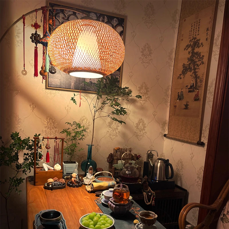 

Обеденная чайная настольная люстра из бамбука, рыболовная лампа, лампа для гостиной, кабинета