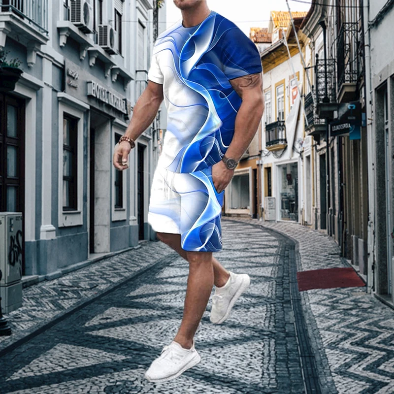 Summer Men's Suit Short Sleeve T-Shirt Set Print Crown King 3D Sportswear Casual Oversized Top Streetwear Breathable Tracksuit