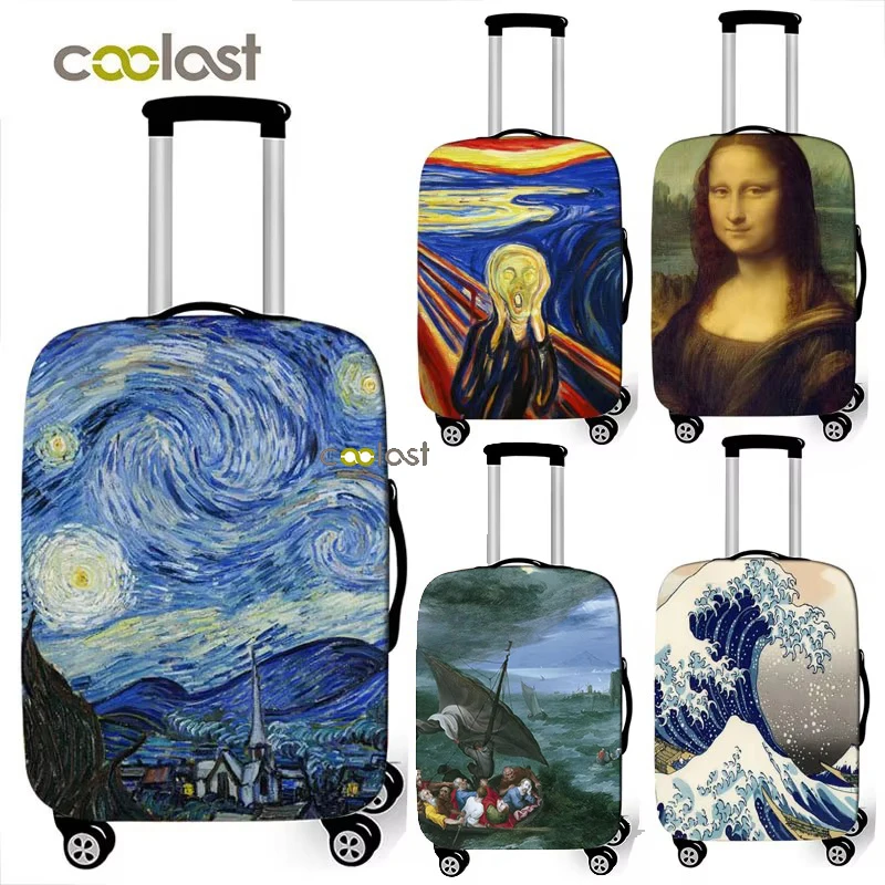 Van Gogh Art Oil Painting Janpan Wave Mona Lisa Luggage Protective Cover Elastic Suitcase Cover Anti-dust Trolley Case