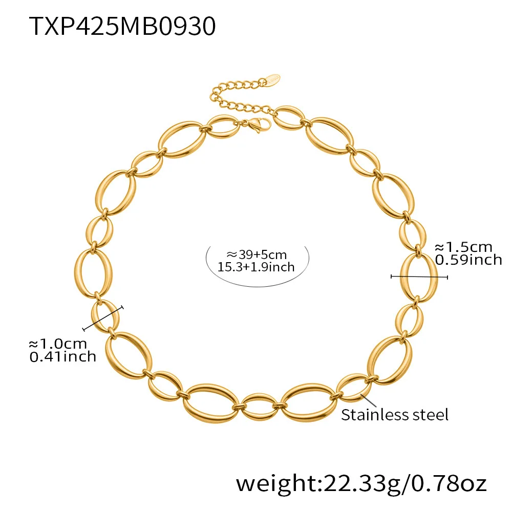 Elegant Two-Tone Stainless Steel Necklace and Bracelet Set - 18k Gold Plated Chunky Chain Jewelry