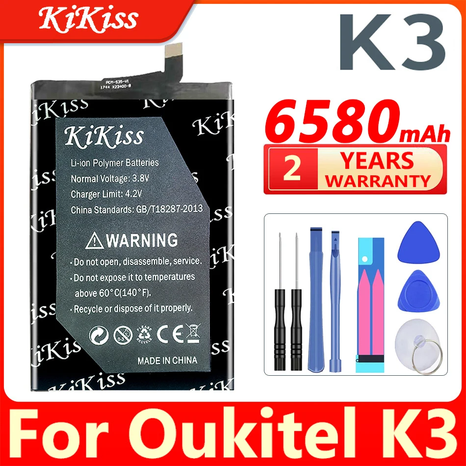 

KiKiss Powerful K3 Replacement Battery for Oukitel K3 Mobile Phone, Long Standby Time Batteries, 6580mAh, New