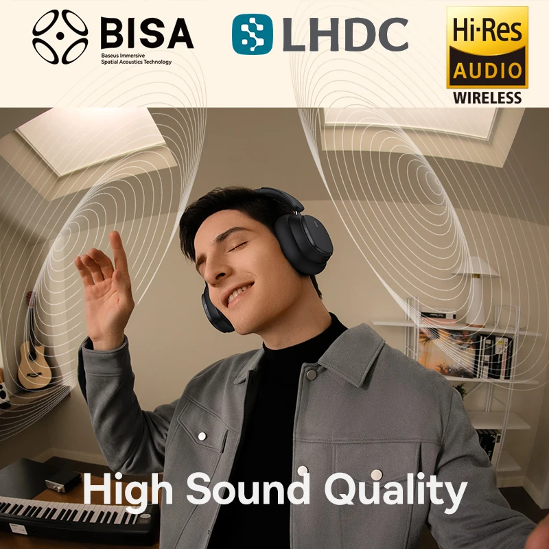 Baseus H1 Pro アクティブノイズキャンセリング ワイヤレスヘッドホン Baseus Wireless Noise Cancelling Headphones, Bluetooth Over