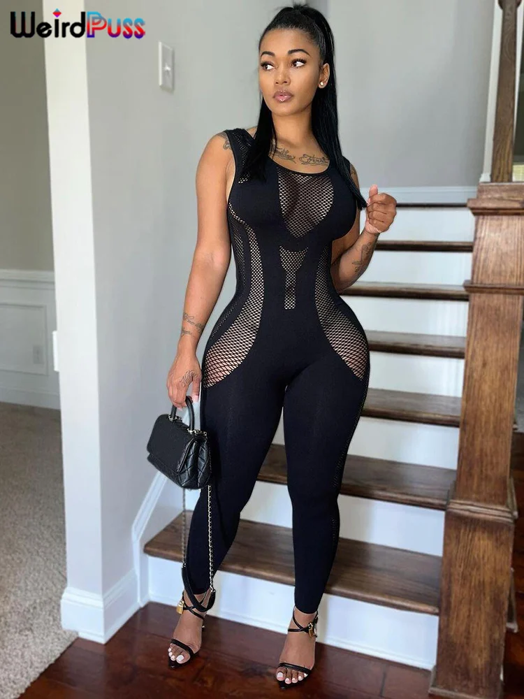 

Женский комбинезон в стиле пэчворк, Облегающий комбинезон без рукавов, стрейчевый сексуальный комбинезон с вырезами, модель 2023 года, облегающая уличная одежда