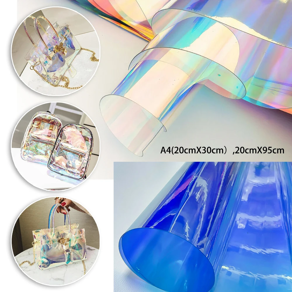 Clear Transparent PVC Fabric Leatherette Laser Rainbow Film Holographic DIY Crafts Multicolor Fabric Vinyl Film