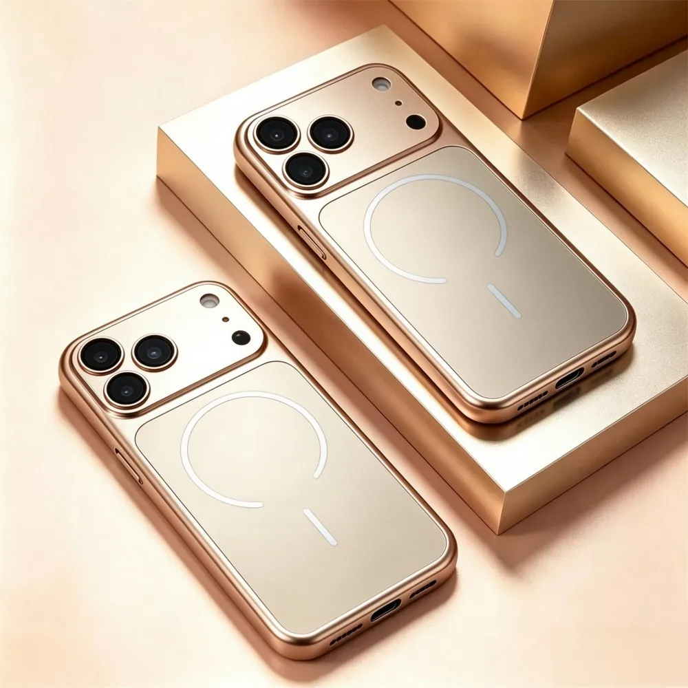 Sleek Metallic Magnetic Phone Case with Camera Lens Protection and Large Viewing Window