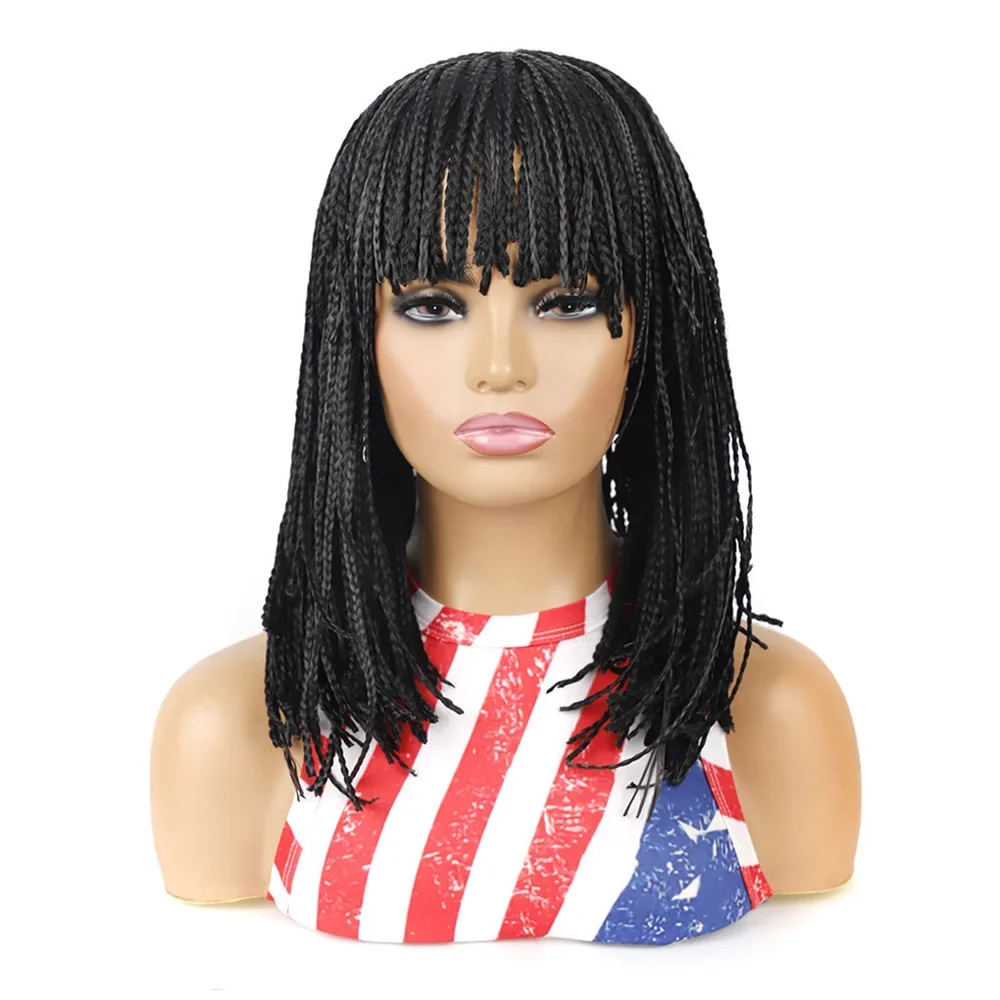 Bob Box Braid Wig Synthetic Short Three Cornrow Braided Wig For Women Fashion Blunt Bangs Dreadlocks Braided Daily Use