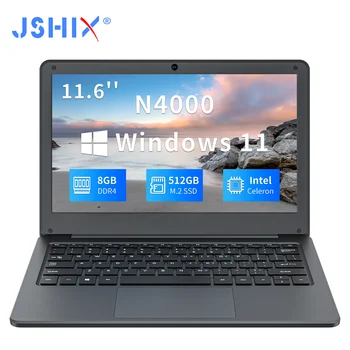 JSHIX Black 11.6-inch Celeron N4000 Laptop 8GB RAM 256GB 512GB SSD Windows 11 Children's Study Office Game Cost-effective Laptop