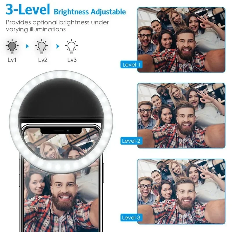 Ringlight Selfie Light Clip On Light per iPhone Samsung POCO Phone Light Ring Video Foto Lampada Torcia Retroilluminazione Carica USB - Image 2
