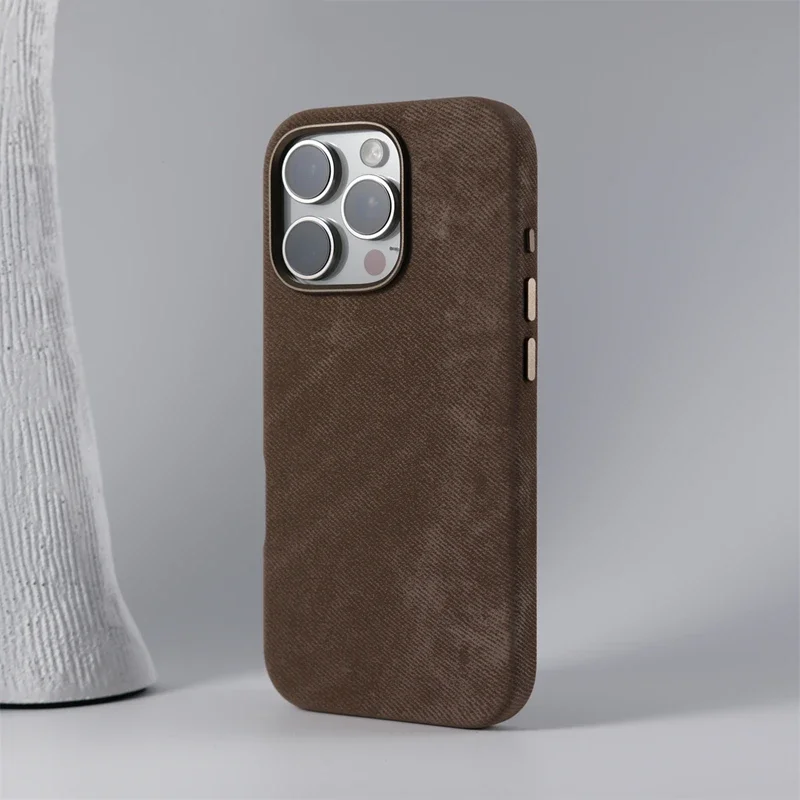 Magnetic Wireless Charging Phone Case with Retro Flannel Fibre and Metal Lens Armor Cover
